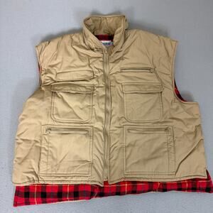 Repage Men’s 3XL Tan Utility Vest Plaid Flannel Lined Full Zip Pockets